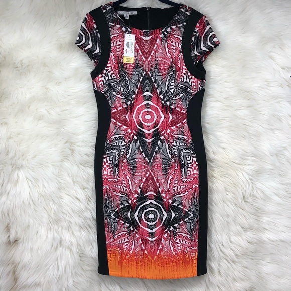 Maggy London African Stencil Scuba Sheath Dress SZ 8 Spandex Party Dress NWT - Picture 4 of 13